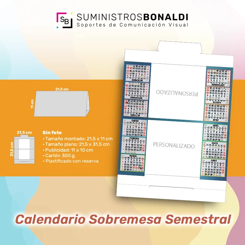 [47LAM297] Lámina Calendario Sobremesa Semestral Neutro 2026