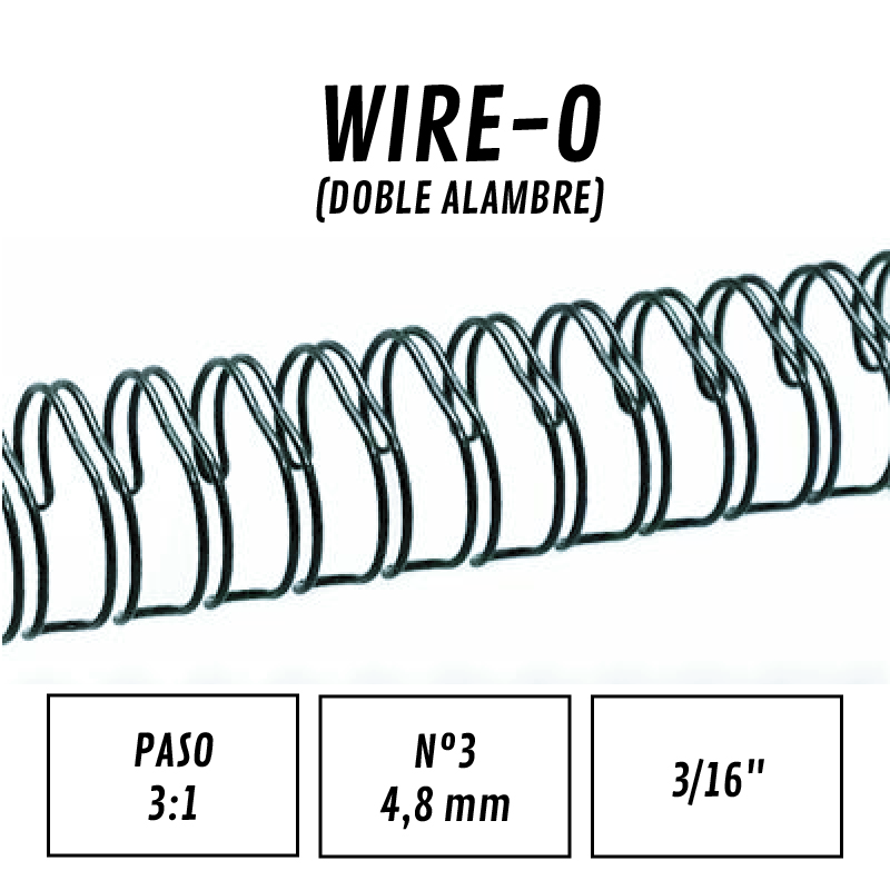 [21C4N100] Wire-o (Doble Alambre) Din-A4 (Negro, Paso 3:1, Nº 4 - 6,4 mm (100 uds))