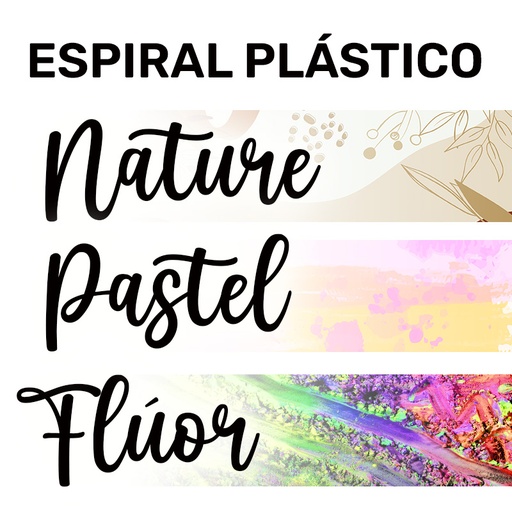 Espiral Plástico Colores Pastel, Nature y Flúor